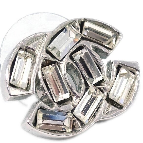 Chanel CC Piercing Earrings Silver Rhinestone 01P - Picture 2 of 4